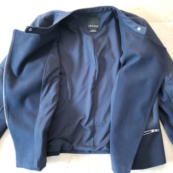 Trouve Navy asymmetric zip moto inspired coat sz L - Picture 6 of 8